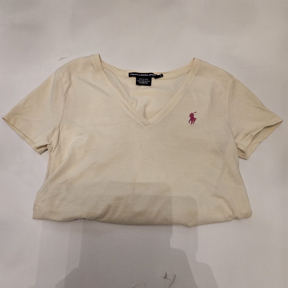 Ralph Lauren Cream V-Neck Polo Logo T-Shirt - Women's - Picture 6 of 6